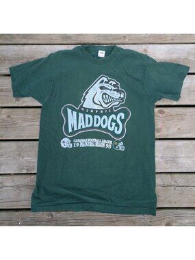 Vintage 1995 Memphis MadDogs CFL Inaugural Season T Shirt Green L Single Stitch